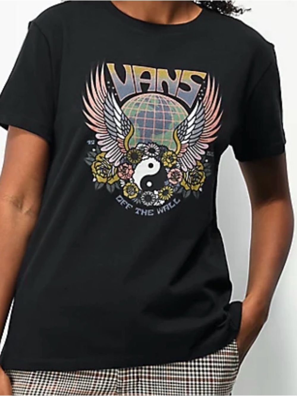 Vans Black Short-Sleeve Tee with Colorful Winged Globe Graphic